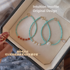 Various Style Turquoise Elegance: Pearl & Gold-Plated LV Bag Collection Bracelet