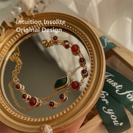 Christmas Elegance: Garnet & Red Agate Layered Bracelet