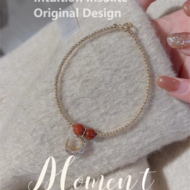 Red Agate & Moon 24K Gold-Plated Bracelet