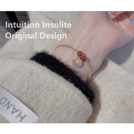 Red Agate & Moon 24K Gold-Plated Bracelet