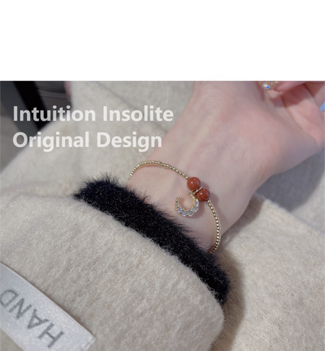 Red Agate & Moon 24K Gold-Plated Bracelet