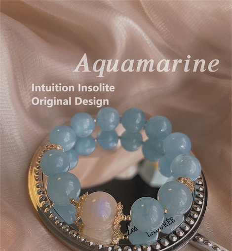 Aquamarine 13mm and Blue Moonstone Bracelet