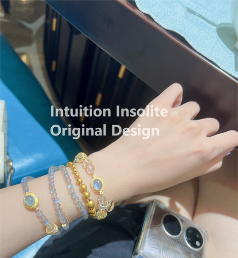 2 Colors Exotic Princess Crystal Bracelet with Moonstone and Aquamarine
