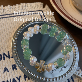 Melon Milk: Strawberry Quartz, Gray Moonstone & Pearl Bracelet