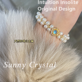 Natural White Mother-of-Pearl Crescent Crystal Designed Bracelet