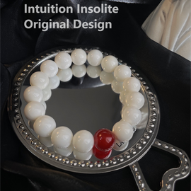Milky White Tridacna Fossil & Red Agate 'White Rabbit Candy' Bracelet