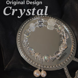 Moonstone, Gray Moonstone, White Quartz, and Pearl Bracelet with Silver Accents