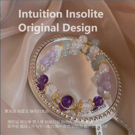 Lavender Radiance Bracelet with Amethyst, Crackled Quartz, Aquamarine, and Golden Rutilated Quartz