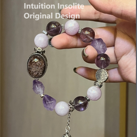 Phantom Quartz, Lithium Quartz, and Amethyst Crystal Bracelet