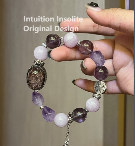Phantom Quartz, Lithium Quartz, and Amethyst Crystal Bracelet