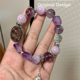 Phantom Quartz, Lithium Quartz, and Amethyst Crystal Bracelet
