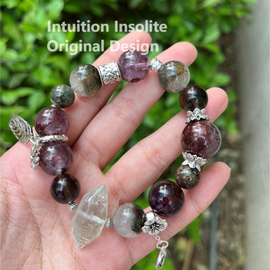 Purple Phantom Quartz, Green Phantom Quartz, Smoky Quartz, and Green Azeztulite Bracelet
