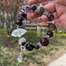 Purple Phantom Quartz, Green Phantom Quartz, Smoky Quartz, and Green Azeztulite Bracelet