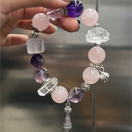 White Quartz, Rose Quartz, and Amethyst Crystal Designed Bracelet