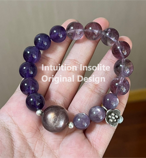 Lithium Mica, Amethyst, and 925 Silver Crystal Bracelet