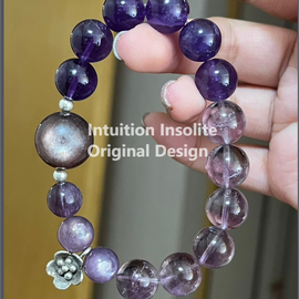 Lithium Mica, Amethyst, and 925 Silver Crystal Bracelet