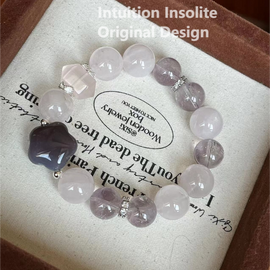 Rose Quartz, Purple Rabbit Hair Agate, and Agate Crystal Designed Bracelet