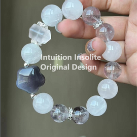 Rose Quartz, Purple Rabbit Hair Agate, and Agate Crystal Designed Bracelet