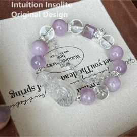 Lithium Quartz, Clear Quartz, and Amethyst Crystal Bracelet