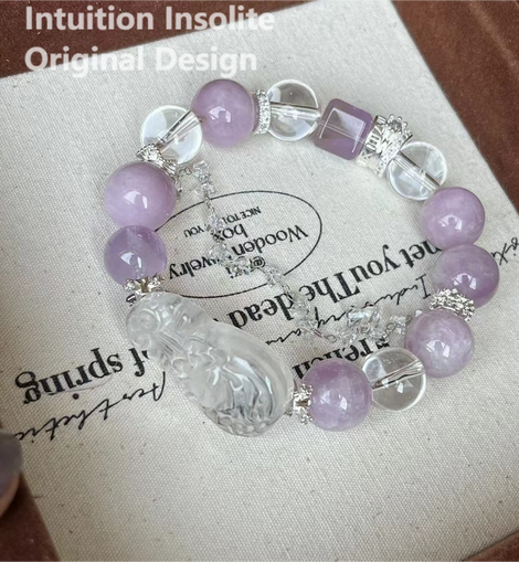 Lithium Quartz, Clear Quartz, and Amethyst Crystal Bracelet