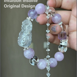 Lithium Quartz, Clear Quartz, and Amethyst Crystal Bracelet