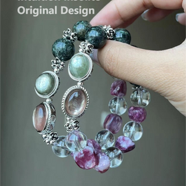 Green Dragon Quartz and Purple Amethyst Crystal Designed Bracelet