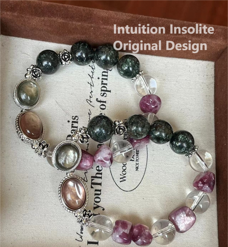 Green Dragon Quartz and Purple Amethyst Crystal Designed Bracelet