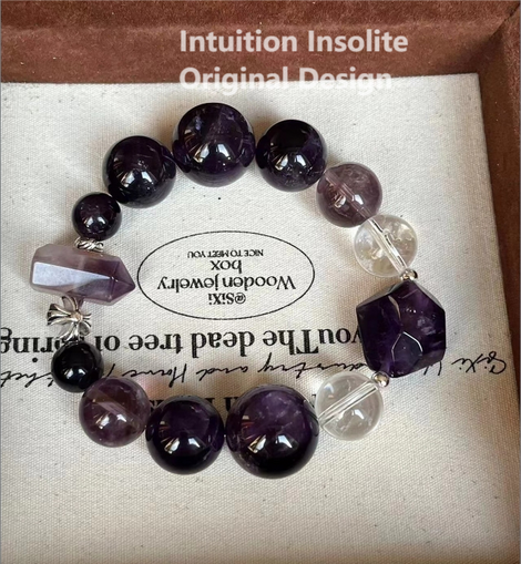 18mm Purple Topaz Bead and Clear Quartz Crystal Designed Bracelet