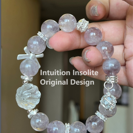 Purple Rabbit Hair Quartz and Clear Quartz Designed Bracelet