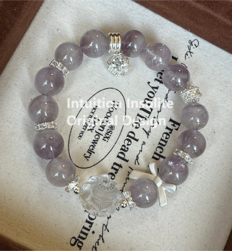 Purple Rabbit Hair Quartz and Clear Quartz Designed Bracelet