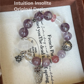 Purple Tower Quartz, Milky Quartz, Strawberry Quartz, and Rose Quartz Bracelet