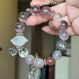 Purple Tower Quartz, Milky Quartz, Strawberry Quartz, and Rose Quartz Bracelet