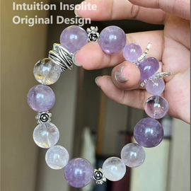 Amethyst and Wrapped Rose Quartz Crystal Designed Bracelet