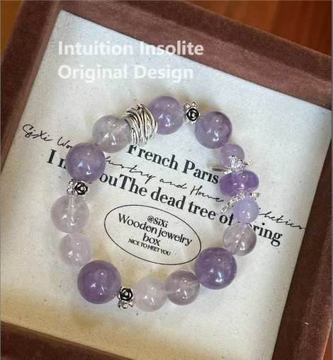 Amethyst and Wrapped Rose Quartz Crystal Designed Bracelet