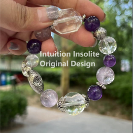 Purple and White Quartz with Floral Sphere Crystal Bracelet