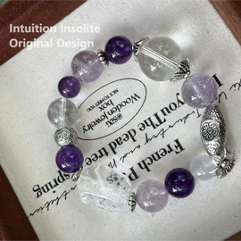 Purple and White Quartz with Floral Sphere Crystal Bracelet