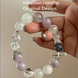 Gray Moonstone, White Quartz, and Lepidolite Crystal Designed Bracelet