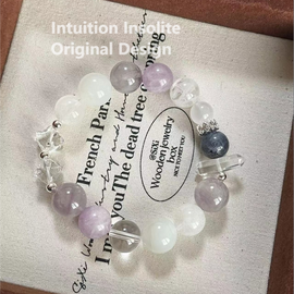 Gray Moonstone, White Quartz, and Lepidolite Crystal Designed Bracelet