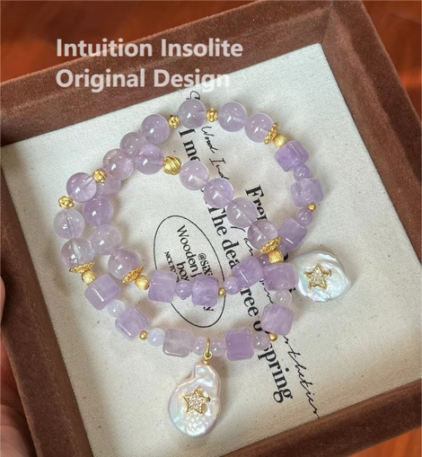 Lavender Amethyst and Baroque Pearl Crystal Designed Bracelet