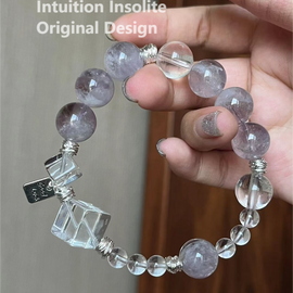 Purple Rabbit Hair Quartz and Clear Quartz Diamond Bracelet