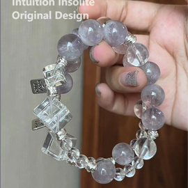 Purple Rabbit Hair Quartz and Clear Quartz Diamond Bracelet