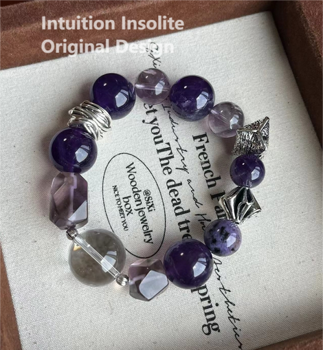 Purple Dragon Quartz, 18mm Clear Quartz, and 16-17mm Amethyst Crystal Bracelet