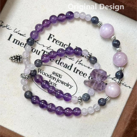 Amethyst, Lithium Quartz, and Iolite Crystal Designed Bracelet