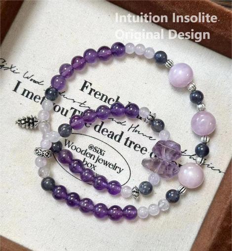 Amethyst, Lithium Quartz, and Iolite Crystal Designed Bracelet
