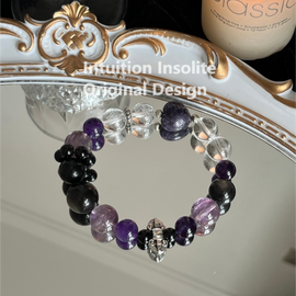 White Quartz, Silver Shimmer, and Amethyst Crystal Designed Bracelet