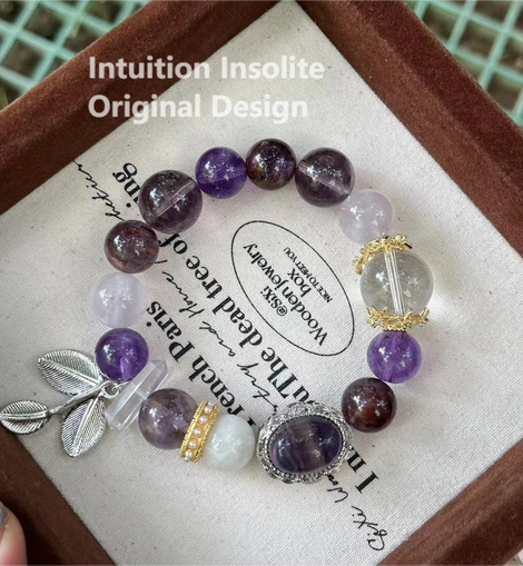 Amethyst, Clear Quartz, and Purple Phantom Crystal Designed Bracelet