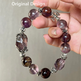 Purple Phantom Quartz and Amethyst Crystal Designed Bracelet