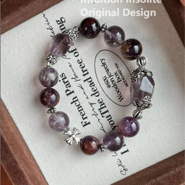 Purple Phantom Quartz and Amethyst Crystal Designed Bracelet