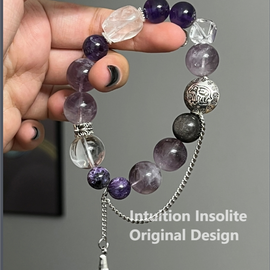 Purple Rabbit Hair Quartz, Purple Dragon Quartz, Clear Quartz, and Starry Quartz Bracelet