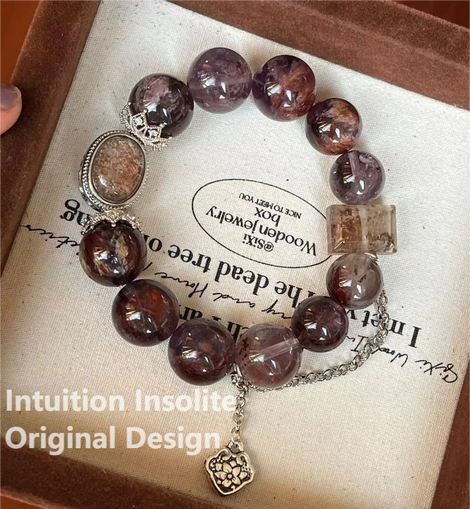 14-16mm Purple Phantom Quartz and Seasonal Phantom Quartz Crystal Bracelet